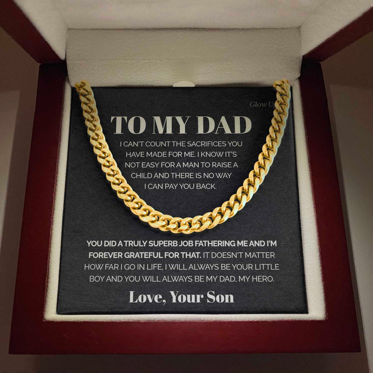 Pamaheart- To my Dad - It's not easy for a man to raise a child - Cuban Link Chain, Gift For Man, Husband, Gift For Birthday, Christmas
