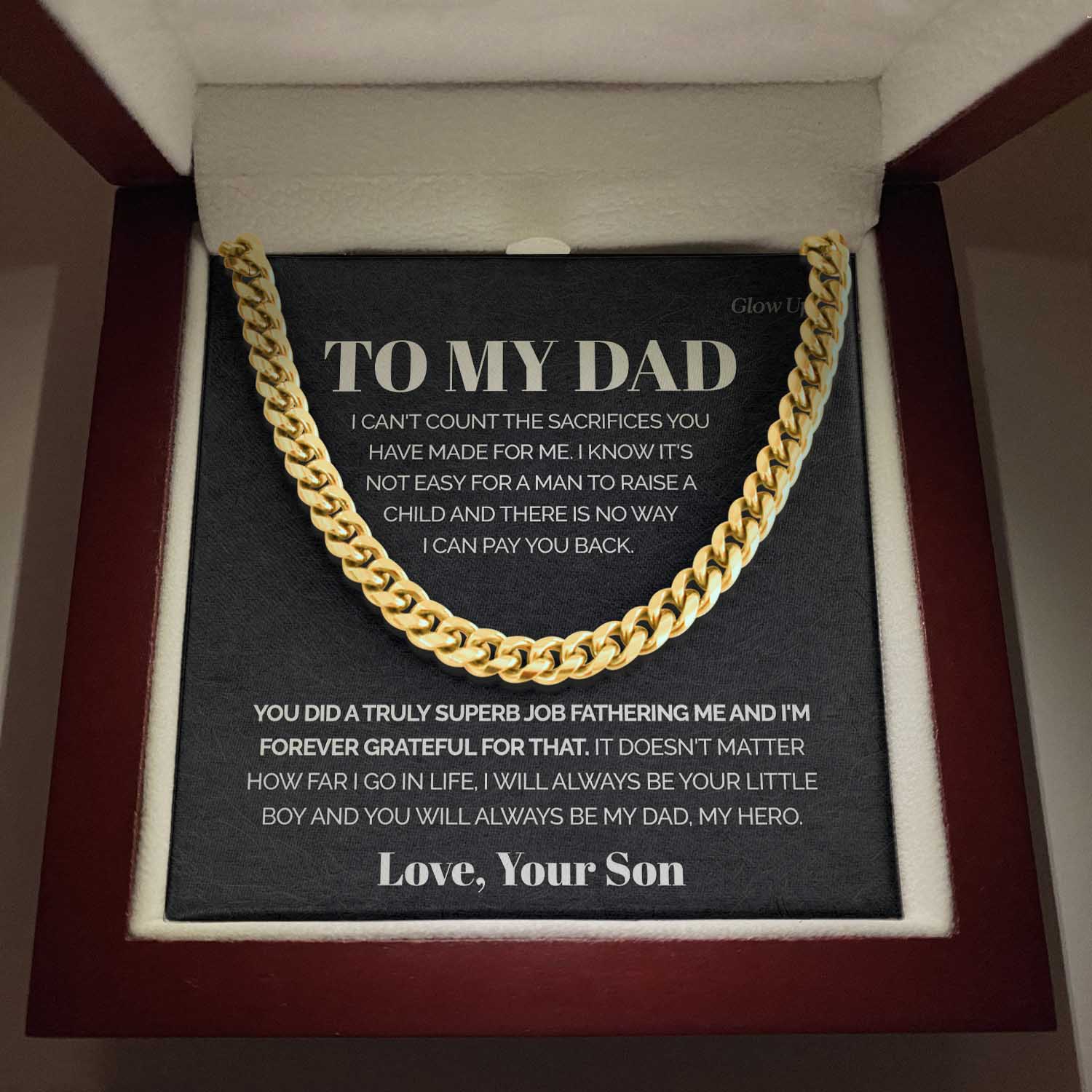 Pamaheart- To my Dad - It's not easy for a man to raise a child - Cuban Link Chain, Gift For Man, Husband, Gift For Birthday, Christmas