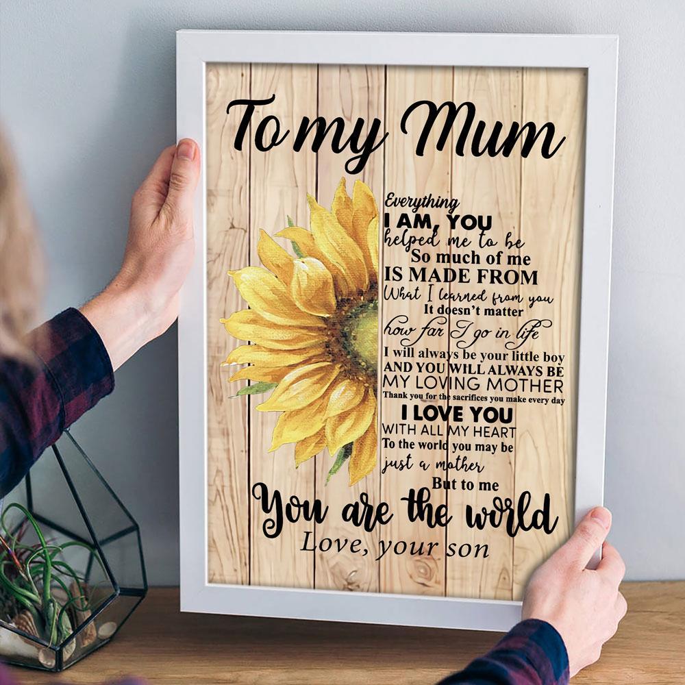 To My Mum From Son Sunflower Canvas Wall Art, Wall Decor Visual Art