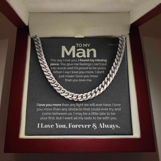 Pamaheart- To my Man - I love you more - Cuban Link Chain, Gift For Man, Husband, Gift For Birthday, Christmas
