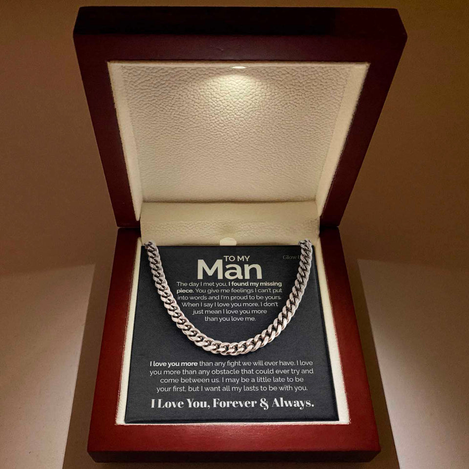 Pamaheart- To my Man - I love you more - Cuban Link Chain, Gift For Man, Husband, Gift For Birthday, Christmas