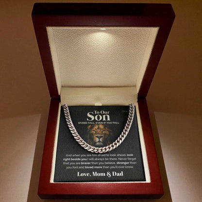 Pamaheart- To our Son - Stand tall - Cuban Link Chain, Gift For Man, Husband, Gift For Birthday, Christmas