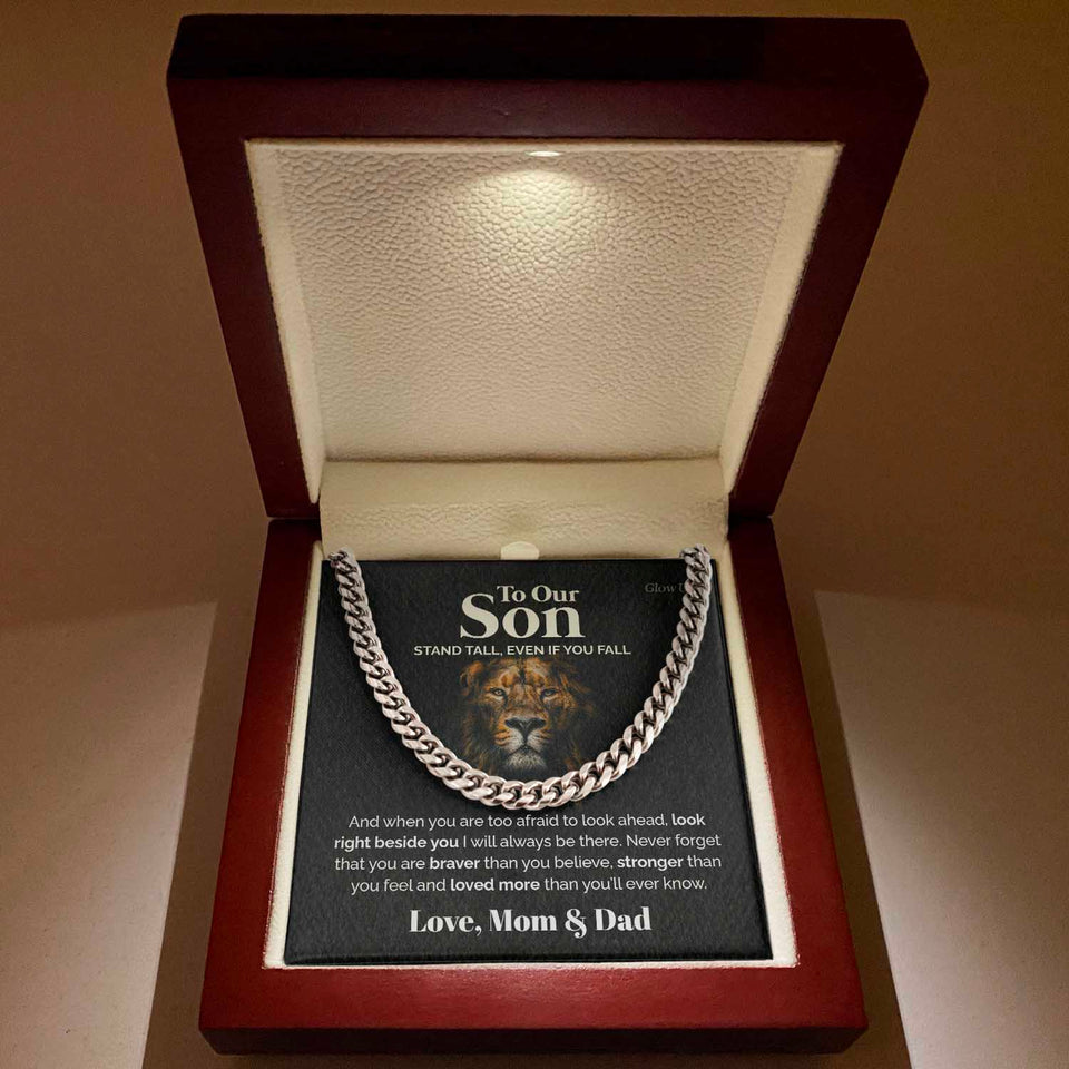 Pamaheart- To our Son - Stand tall - Cuban Link Chain, Gift For Man, Husband, Gift For Birthday, Christmas
