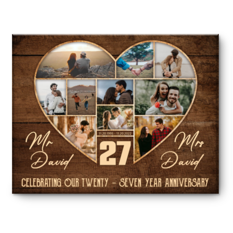 27th Wedding Anniversary Present, Gift For 27th Anniversary, Heart Shape Photo Collage