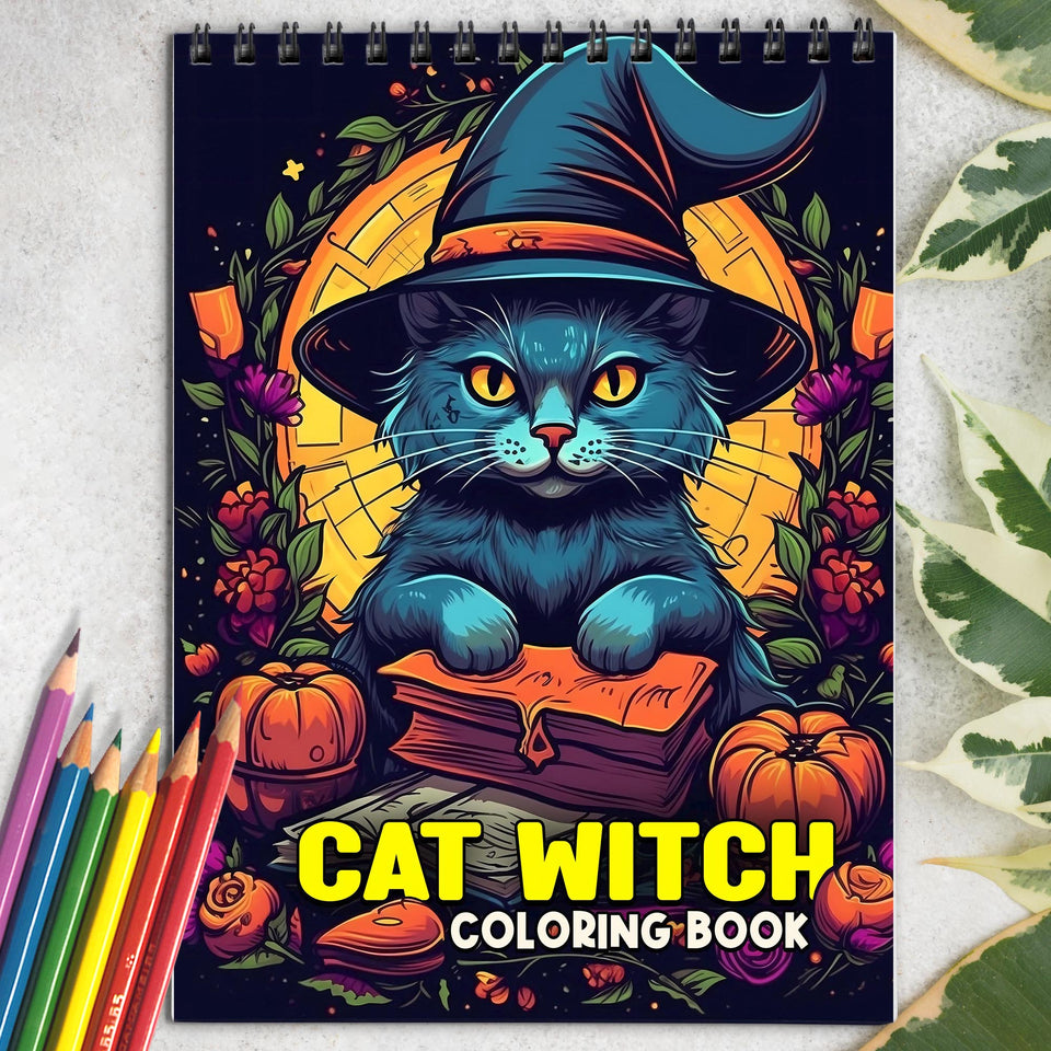 Cat Witch Spiral-Bound Coloring Book: 30 Captivating Coloring Scenes of Cat-Inspired Witchcraft