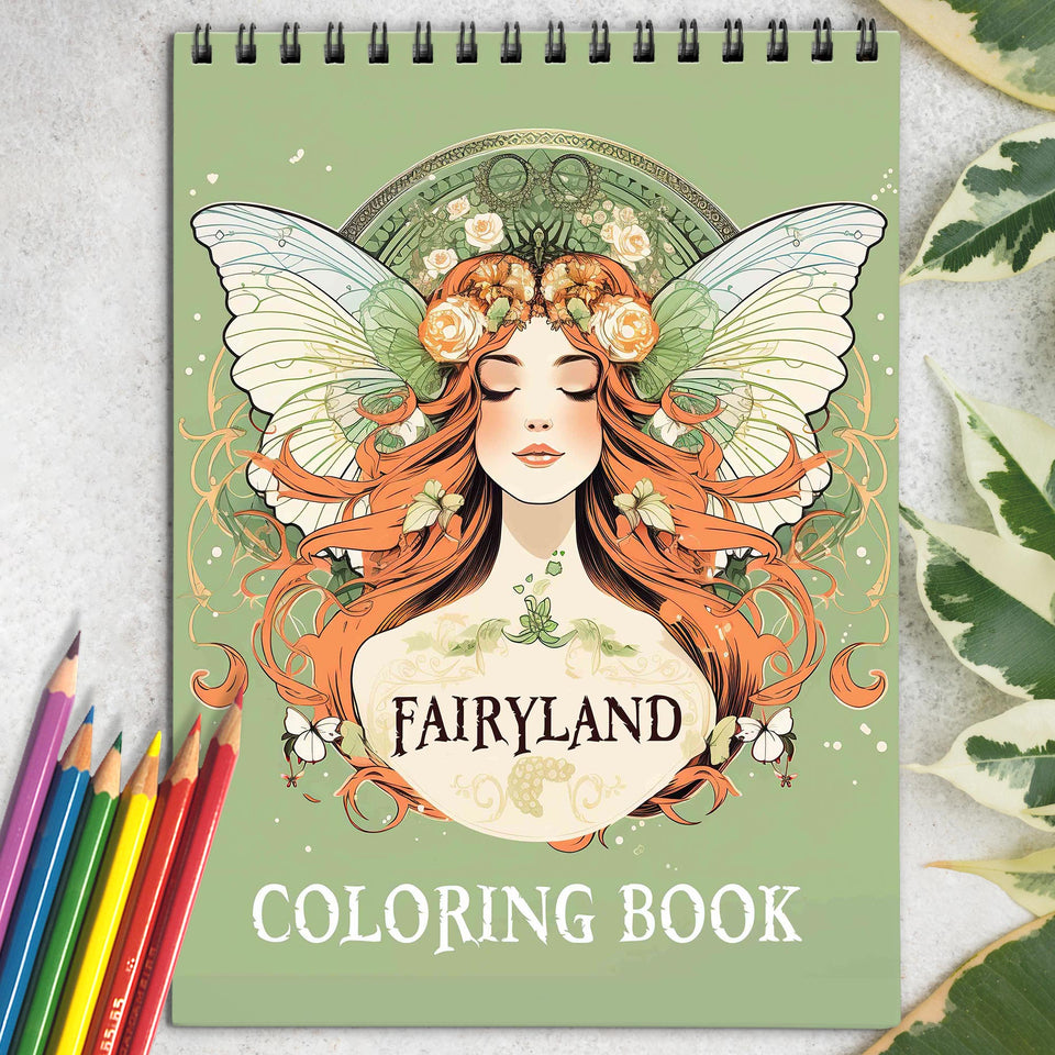 Fairyland Spiral Coloring Book: 30 Shimmering Coloring Pages, Featuring Fairies with Glittering Wings and Delicate Fairy Dust