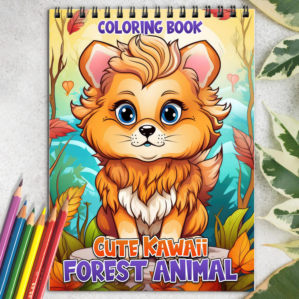 Cute Kawaii Forest Animal Spiral-Bound Coloring Book: 30 Exquisite Coloring Pages that Showcase the Adorable and Playful Creatures