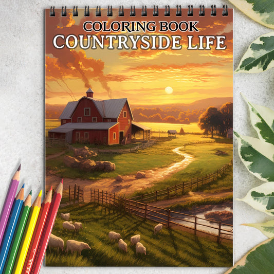 Countryside Life Spiral Coloring Book: 30 Exquisite Coloring Pages that Showcase the Scenic Landscapes and Charming Elements of Rural Life