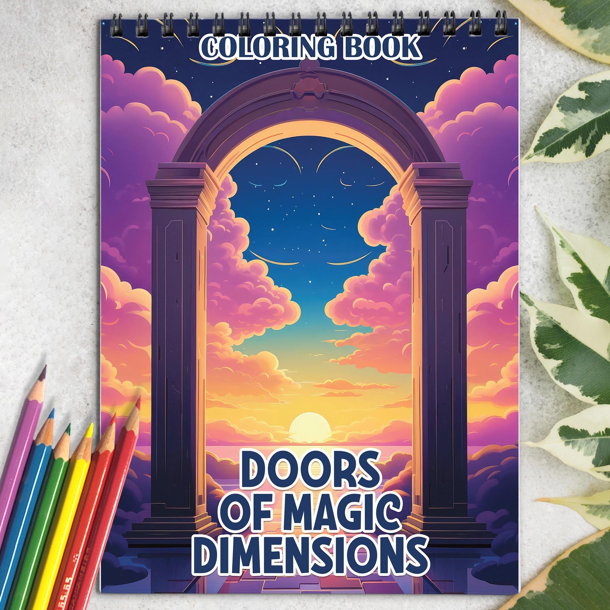 Doors of Magic Dimensions Spiral Bound Coloring Book Enter 30 Enchant