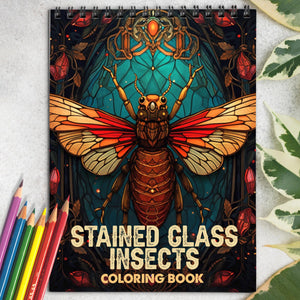 Stained Glass Insects Spiral Bound Coloring Book: 30 Breathtaking Coloring Pages, Showcasing Radiant Insects with Brilliant Colors and Intricate Patterns