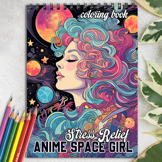 Anime Space Girl Spiral Coloring Book: 30 Pages of Anime Space Girls, Providing Stress Relief and Serenity