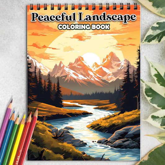 Minimalist Peaceful Landscape Spiral Bound Coloring Book: 30 Meditative Coloring Pages of Tranquil Landscapes