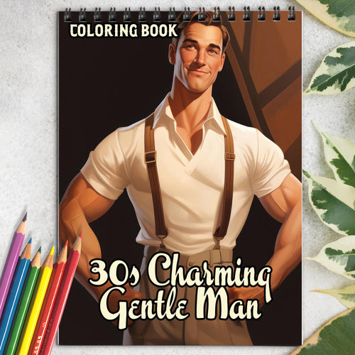 30s Charming Gentle Man Spiral Bound Coloring Book: 30 Enchanting Coloring Pages, Unleashing Your Creativity in the World of Charming Gentlemen