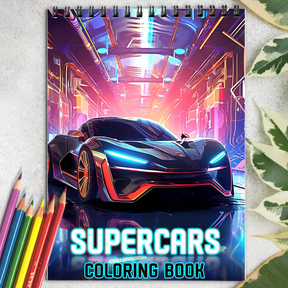 Supercars Spiral Coloring Book: 30 Thrilling Coloring Pages of Supercars