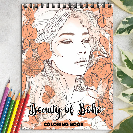 Beauty of Boho Spiral Coloring Book: Amazing Coloring Collection of Bohomian Woman with High Quality Illustration for Adults to Relax and Unwind