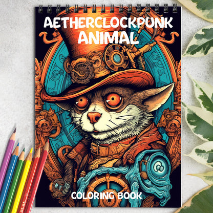 Aetherclockpunk Animals Spiral Coloring Book: 30 Exquisite Aether Clockpunk Animals Coloring Pages for Fans of Clockwork Art