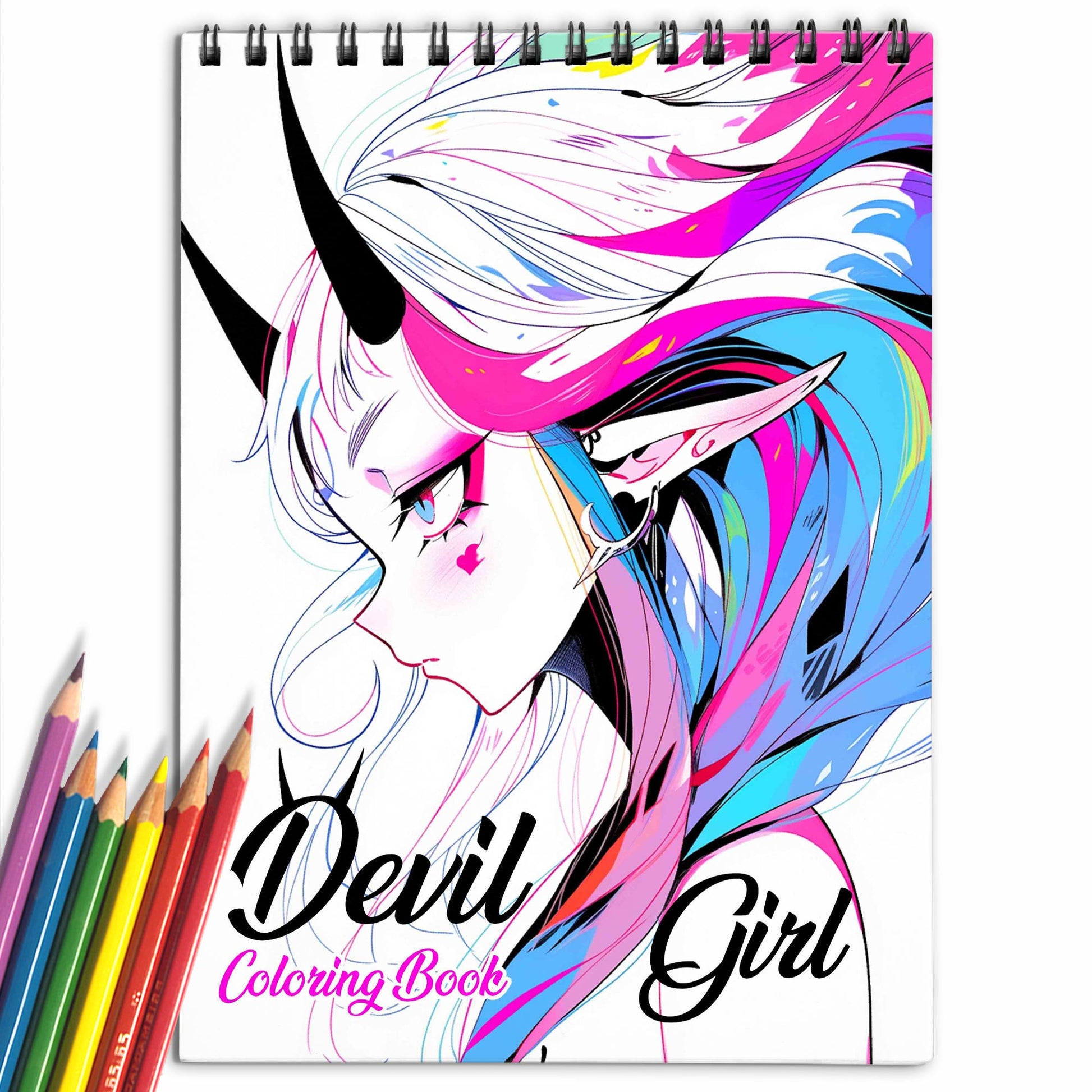 Devil Girl Spiral Coloring Book: 30 Mesmerizing Coloring Pages, featuring Devilish and Alluring Girls