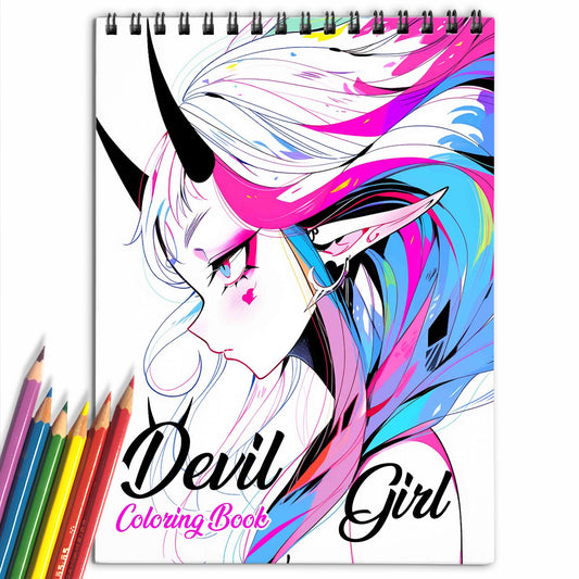 Devil Girl Spiral Coloring Book: 30 Mesmerizing Coloring Pages, featuring Devilish and Alluring Girls