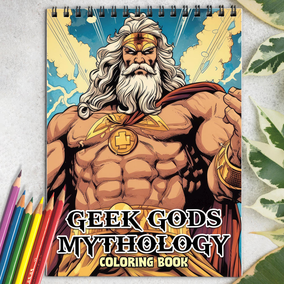 Geek Gods Mythology Spiral-Bound Coloring Book: 30 Intriguing Mythological Coloring Pages, Unveiling Geek Gods from Diverse Worlds 