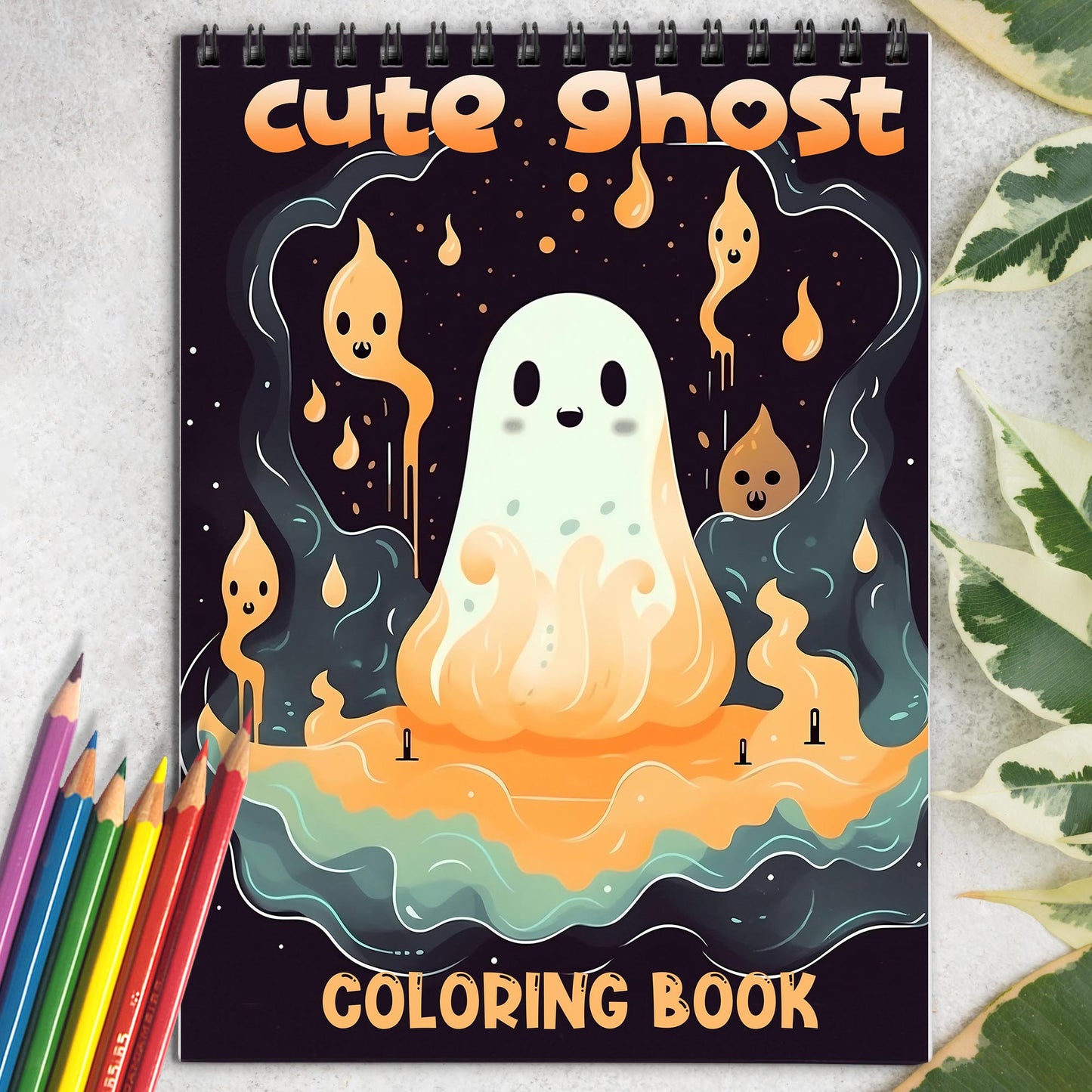 Cute Ghost Spiral-Bound Coloring Book: Embark on a Coloring Journey with 30 Page Featuring Cute Ghosts in Playful and Magical Settings