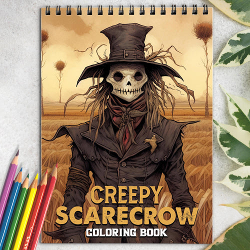 Creepy Scarecrow Spiral Coloring Book: 30 Creepy Scarecrow Coloring Pages, Embracing the Terrors That Haunt the Fields
