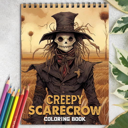 Creepy Scarecrow Spiral Coloring Book: 30 Creepy Scarecrow Coloring Pages, Embracing the Terrors That Haunt the Fields