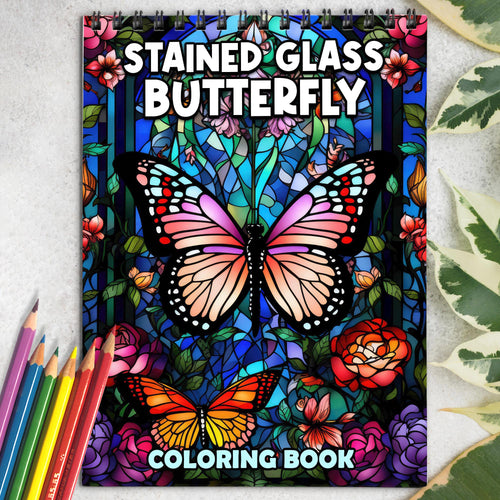 Stained Glass Butterfly Spiral Coloring Book: Discover the Beauty of Stained Glass Butterflies with 30 Exquisite Coloring Pages