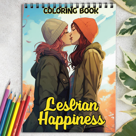 Lesbian Happiness Spiral Bound Coloring Book: 30 Charming Pages Filled with Heartfelt Moments of Lesbian Romance and Contentment