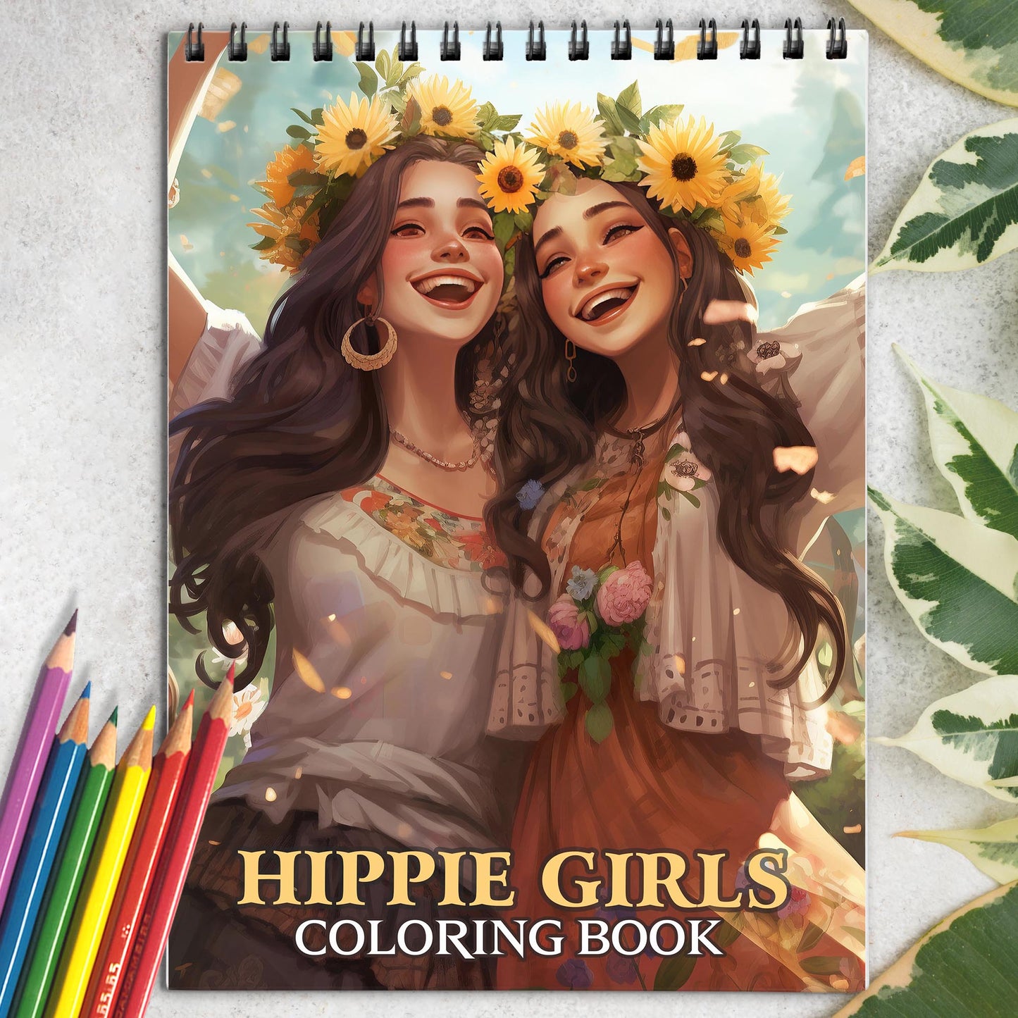 Hippie Girls Spiral Bound Coloring Book: 30 Whimsical Coloring Pages of Hippie Girls