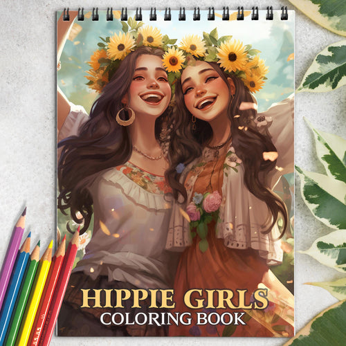 Hippie Girls Spiral Bound Coloring Book: 30 Whimsical Coloring Pages of Hippie Girls