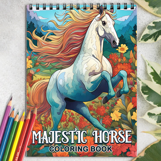 Majestic Horse Spiral-Bound Coloring Book: 30 Captivating Coloring Pages for Horse and Art Enthusiasts to Create Stunning and Lifelike Artwork