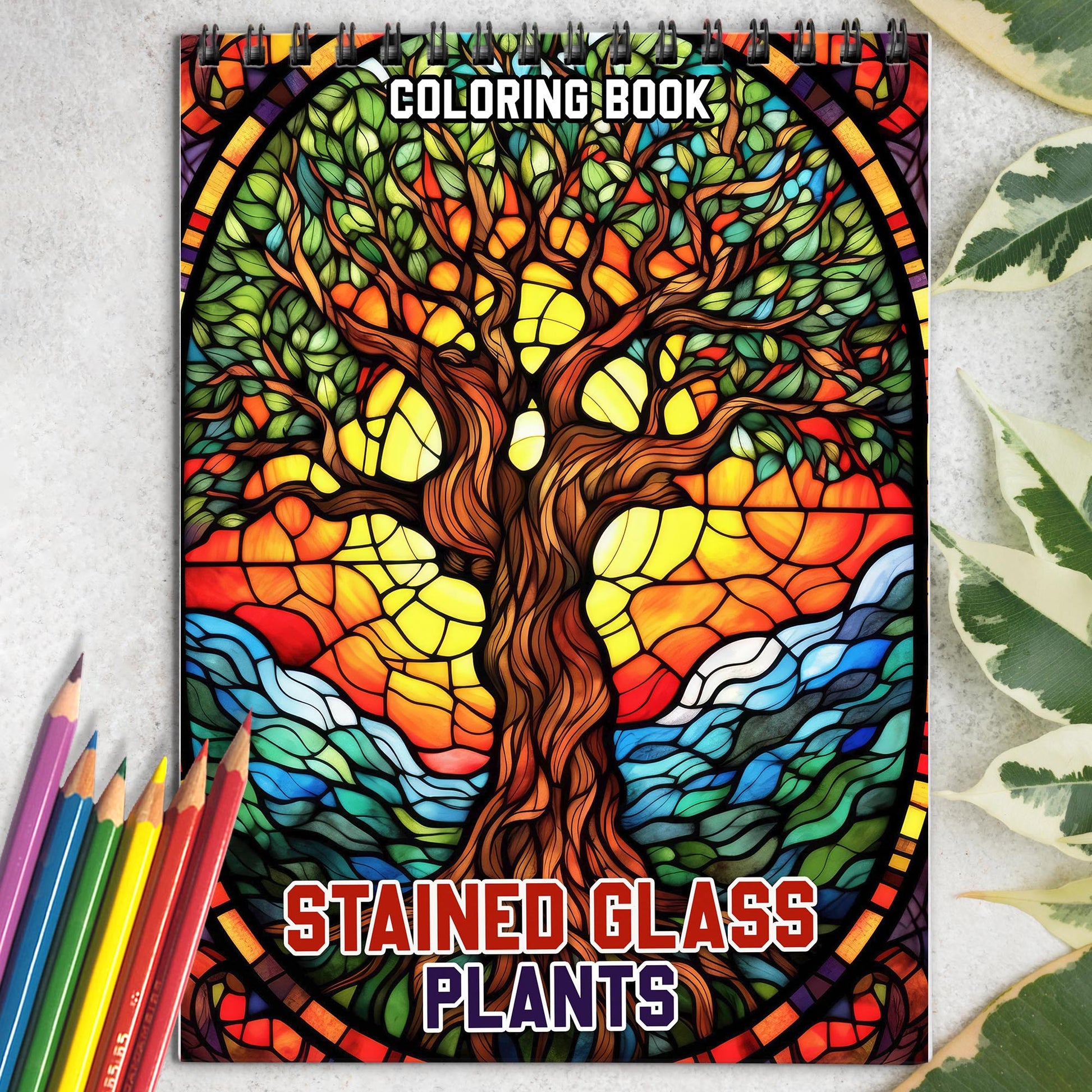Stained Glass Plants Spiral Coloring Book: 30 Charming Coloring Pages for Coloring Enthusiasts to Embrace the Elegance and Translucency of Stained Glass Plant Illustrations