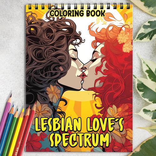 Lesbian Love's Spectrum Spiral Bound Coloring Book: 30 Charming Pages Filled with Heartfelt Moments of Lesbian Romance and Inclusivity