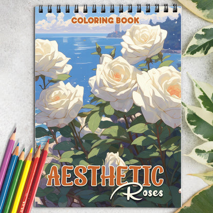 Aesthetic Roses Spiral-Bound Coloring Book: 30 Captivating Illustrations