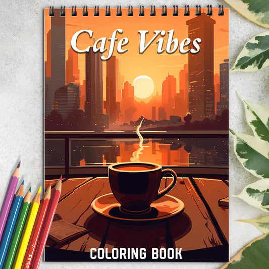 Cafe Vibes Spiral Coloring Book: 30 Cozy Cafe Illustrations for a Tranquil Coloring Experience and Inspirational Vibes