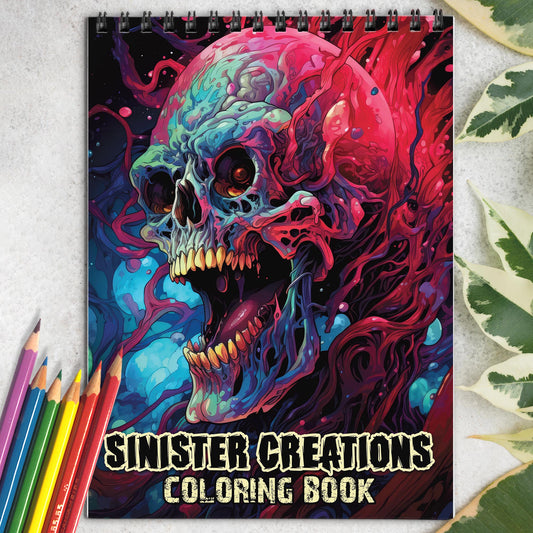 Sinister Creations Spiral Bound Coloring Book: Explore the Shadowy Realms of Dark Artistry with this Sinister Coloring Book for Thrill-Seekers and Horror Enthusiasts
