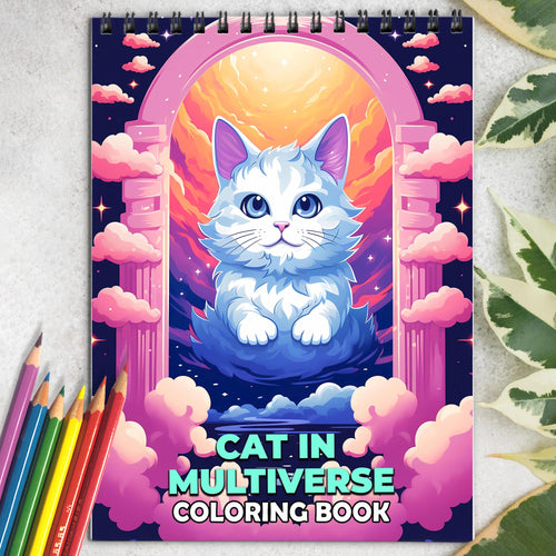 Cat In Multiverse Spiral-Bound Coloring Book: 30 Whimsical Illustrations of Cats Journeying through the Cosmos