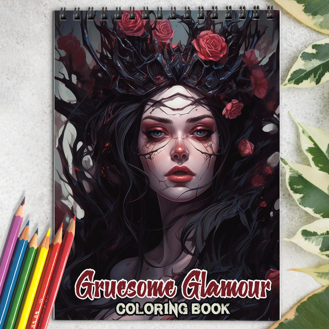 Gruesome Glamour Spiral-Bound Coloring Book: 30 Gruesome Glamour Coloring Pages, Offering a Captivating and Spooky Coloring Experience