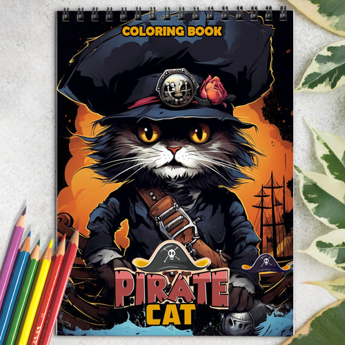 Pirate Cat Coloring Book (Grayscale) Spiral Bound Coloring Book: 30 Charming Pages for Coloring Enthusiasts to Embrace the Shadows, Textures, and Details of the Pirate Cat's Adventures