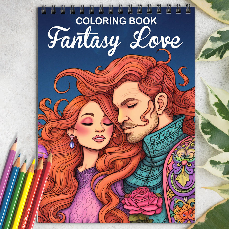 Fantasy Love Spiral Bound Coloring Book: 30 Captivating Coloring Pages, Depicting Love and Romance in a Fantasy World