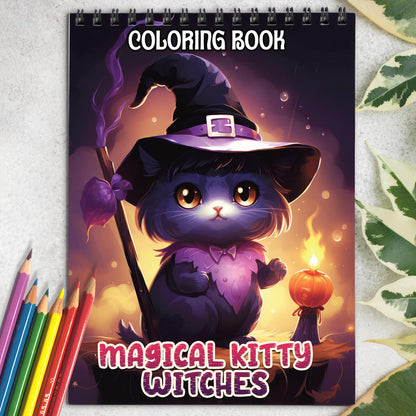 Magical Kitty Witches Spiral-Bound Coloring Book: 30 Captivating Coloring Scenes of Adorable Magical Kitty Witches 