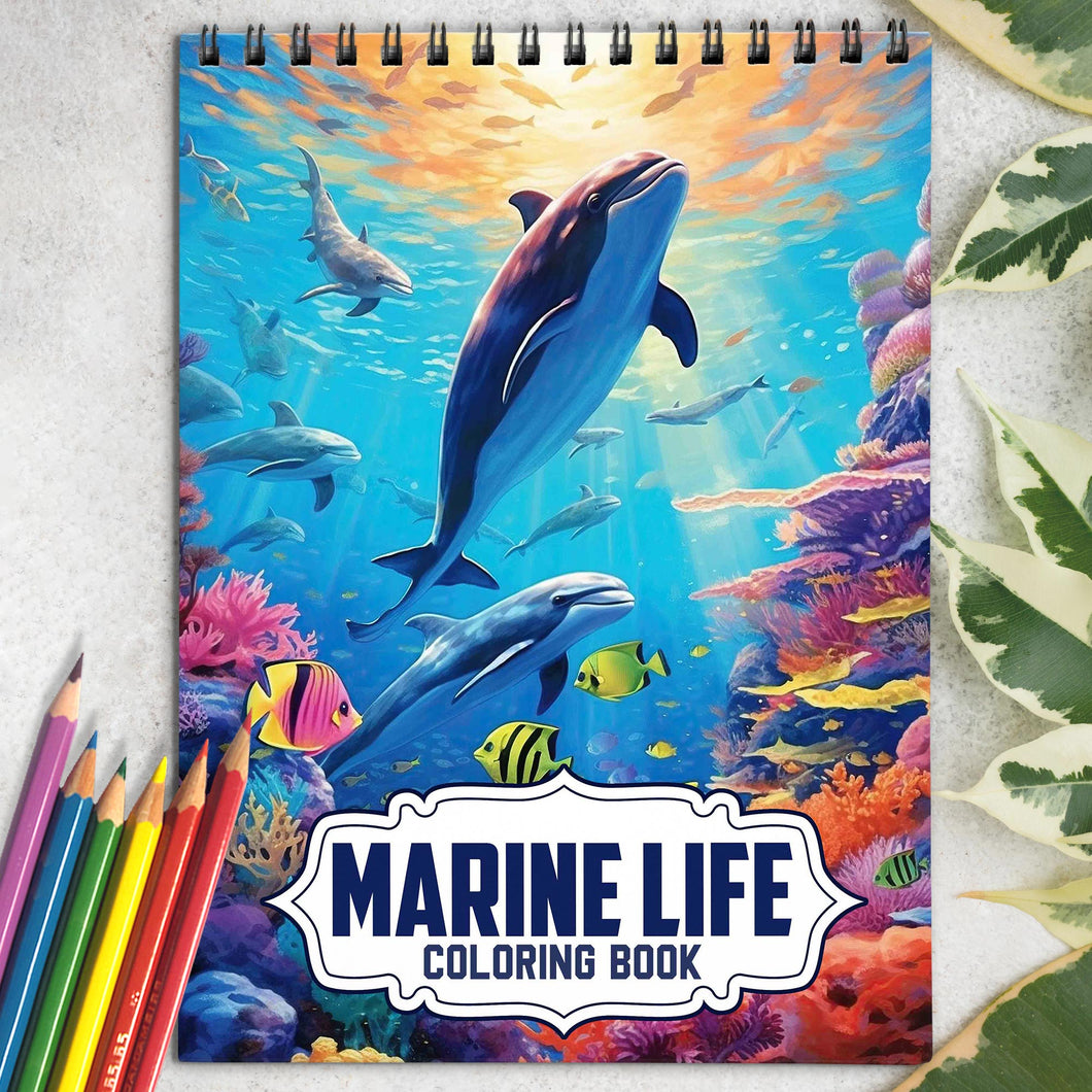 Marine Life Spiral Coloring Book: 30 Pages of Intricate Coloring Artwork, Celebrating Marine Life in all its Splendor