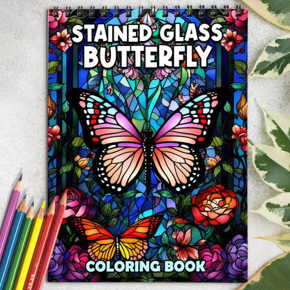 Stained Glass Butterfly Spiral Bound Coloring Book: 30 Exquisite Coloring Page