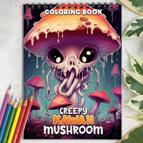 Creepy Kawaii Mushroom Spiral Coloring Book: Celebrate the Charming Peculiarities of Kawaii Mushrooms with 30 Pages of Creepy-Cute Artwork