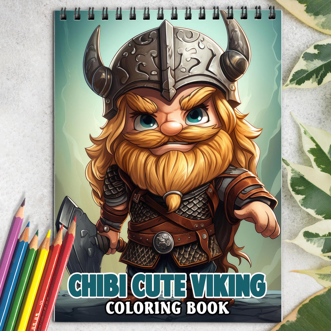 Chibi Cute Viking Spiral-Bound Coloring Book: 30 Adorable Chibi Viking Coloring Pages