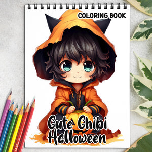 Cute Chibi Halloween Witchy Spiral-Bound Coloring Book: 30 Captivating Coloring Scenes of Cute Chibi Halloween Witches, Ready for Your Artistic Touch