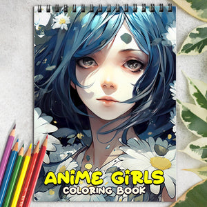 Anime Girls Spiral Coloring Book: 30 Charming Coloring Pages, Celebrating Cute and Lively Anime Girls in Playful Scenes