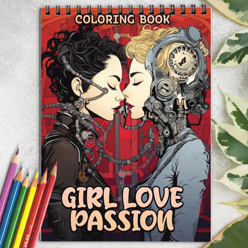 Girl Love Passion Spiral Bound Coloring Book: 30 Captivating Coloring Scenes of Passionate Couples.