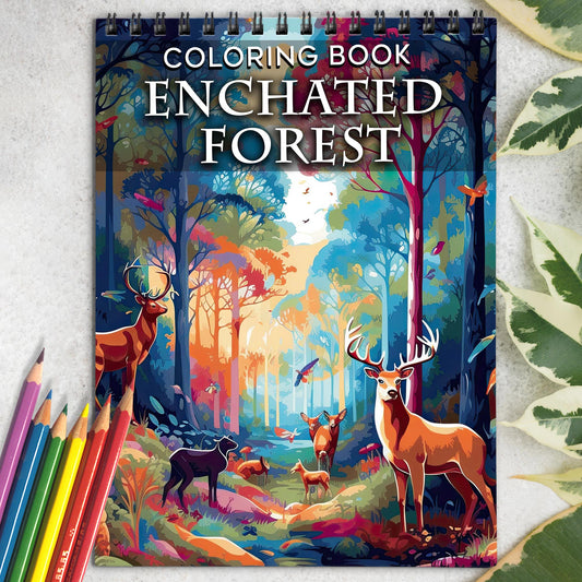Enchated Forest Spiral Coloring Book: 30 Whimsical Flora and Fauna in the Enchanted Forest Coloring Pages for Delightful Coloring