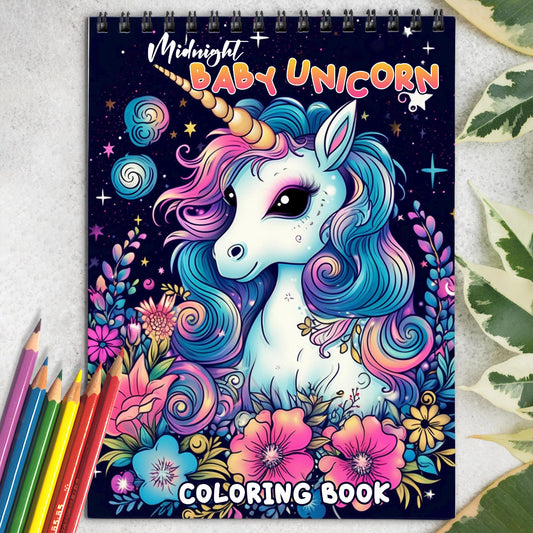 Midnight Baby Unicorn Spiral Bound Coloring Book: 30 Coloring Pages, Featuring Sweet Illustrations of Baby Unicorns in Dreamy Settings